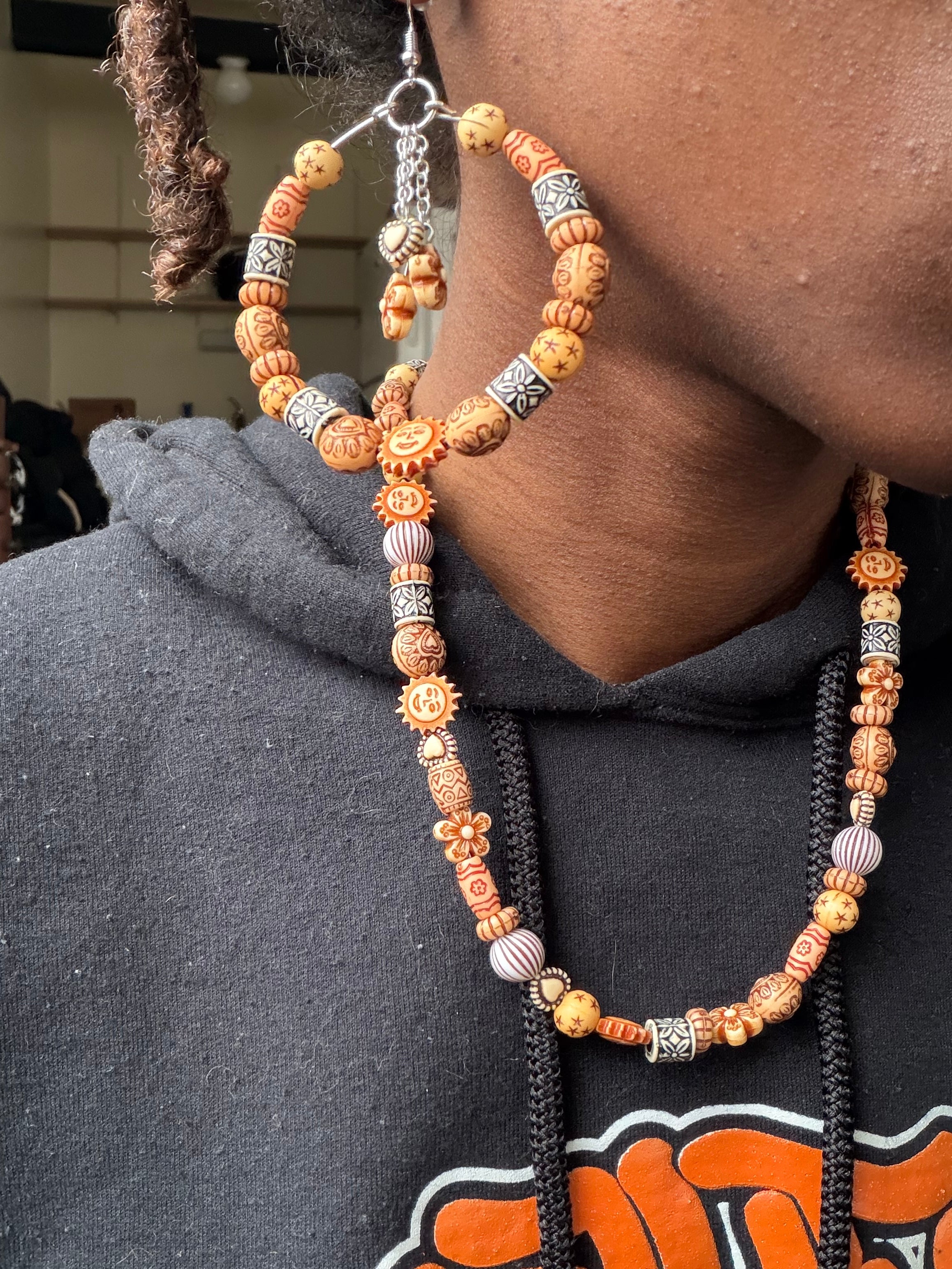 African wooden drop earrings